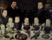 unknow artist Lord Cobham with his wife and her sister Jane and their six Children painted in 1567 Germany oil painting artist